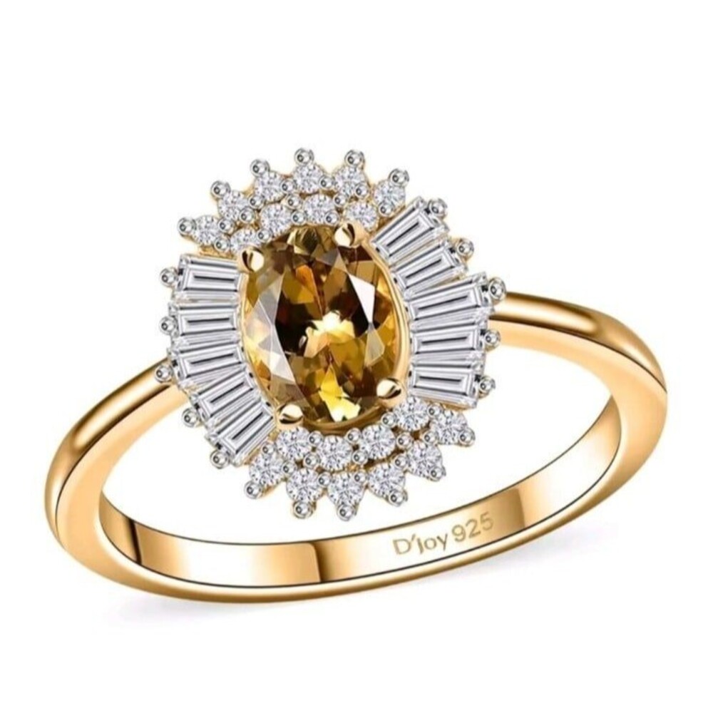 Golden Tanzanite White Zircon Sunburst Ring in 18K Vermeil Yellow Gold Over 925